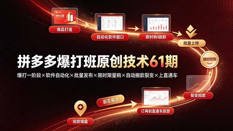 拼多多爆打班原创技术61期：爆打一阶段×软件自动化×批量发布×限时限量购×自动搬款裂变×上直通车-大伟资源网