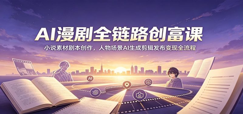 AI漫剧全链路创富课：小说素材剧本创作，人物场景AI生成剪辑发布变现全流程-大伟资源网