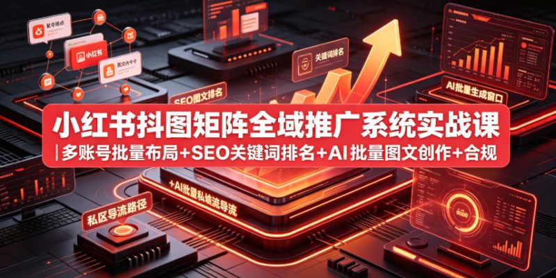 小红书抖图矩阵全域推广系统实战课｜多账号批量布局+SEO关键词排名+AI批量图文创作+合规私域导流完整落地教程-大伟资源网