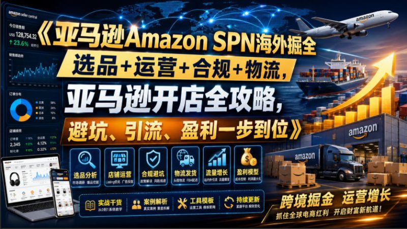 亚马逊Amazon SPN海外掘全，选品+运营+合规+物流，亚马逊开店全攻略，避坑、引流、盈利一步到位-大伟资源网