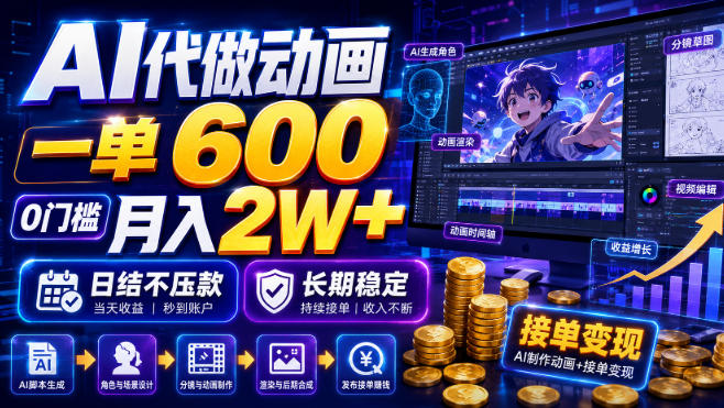 AI代做动画，一单600，0门槛月入2W+，日结不压款，长期稳定【揭秘】-大伟资源网