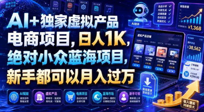 AI+独家虚拟产品电商项目，日人1K，绝对小众蓝海项目，新手都可以月入过万【揭秘】-大伟资源网