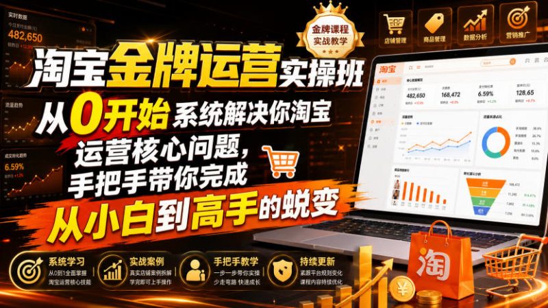 淘宝金牌运营实操班，从0开始系统解决你淘宝运营核心问题，手把手带你完成从小白到高手的蜕变(2026年7月)-大伟资源网