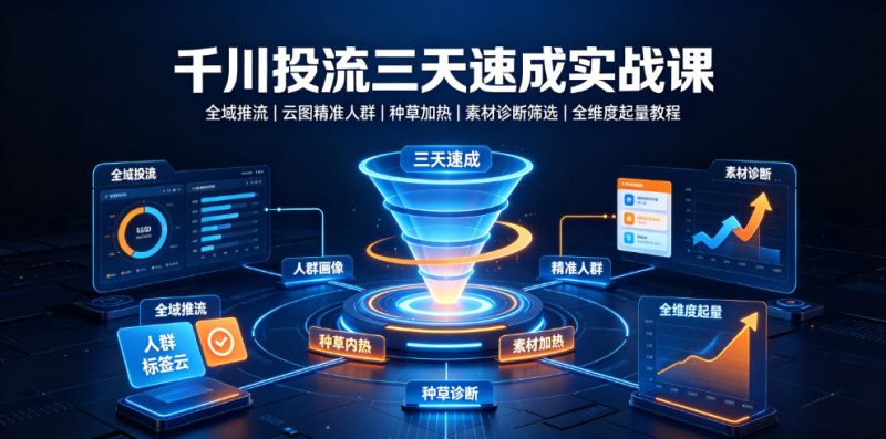 千川投流三天速成实战课｜全域推流、云图精准人群、种草加热、素材诊断筛选全维度起量教程-大伟资源网