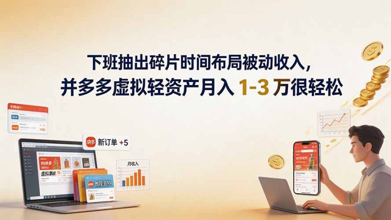 下班抽出碎片时间布局被动收入，拼多多虚拟轻资产月入 1-3 万很轻松-大伟资源网