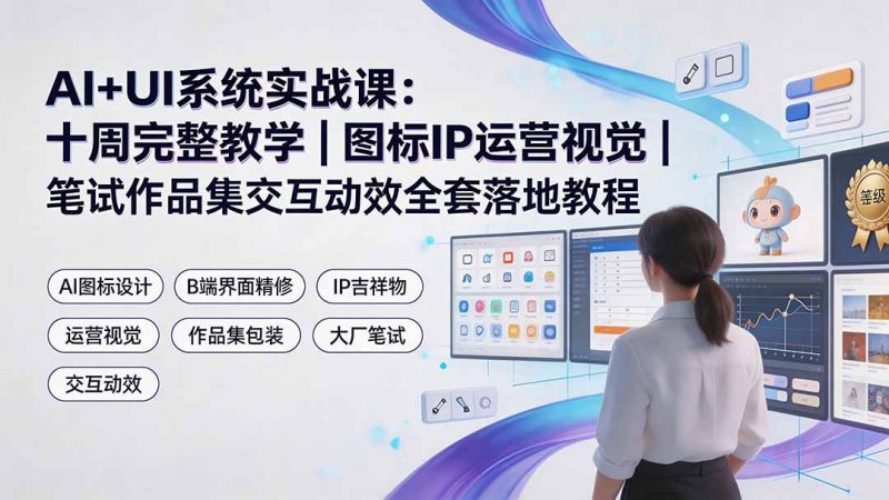 AI+UI系统实战课：十周完整教学｜图标IP运营视觉｜笔试作品集交互动效全套落地教程-大伟资源网