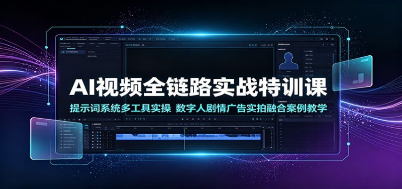 AI视频全链路实战特训课：提示词系统多工具实操，数字人剧情广告实拍融合案例教学-大伟资源网