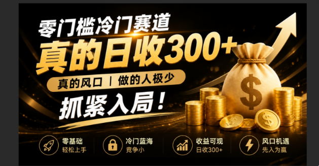 零成本冷门赛道，真的日300+真风口，做得人极少！赶紧入局，超级简单！-大伟资源网
