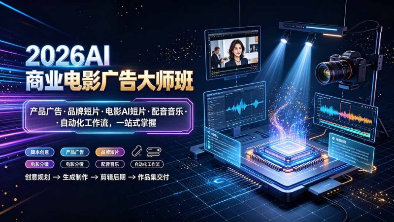 2026AI商业电影广告大师班：产品广告·品牌短片·电影AI短片·配音音乐·自动化工作流，一站式掌握-大伟资源网