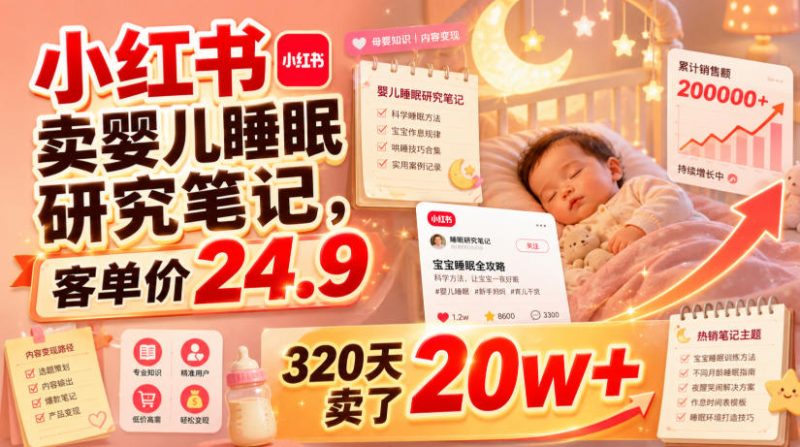 小红书卖婴儿睡眠研究笔记，客单价24.9，320天卖了20w+-大伟资源网