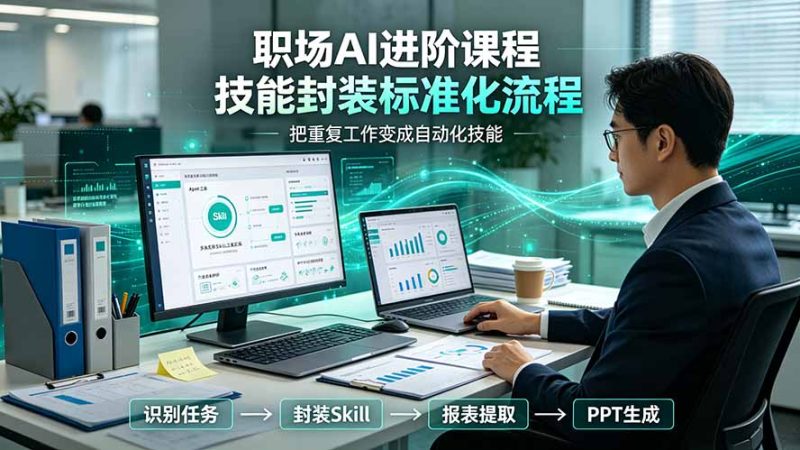 职场AI进阶课程；多类实用Skill工具实操，专属技能封装标准化流程，报表行业报告一键提取核心内容-大伟资源网