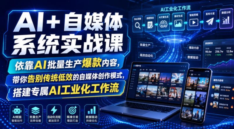 AI+自媒体系统实战课，依靠AI批量生产爆款内容，带你告别传统低效的自媒体创作模式，搭建专属AI工业化工作流-大伟资源网