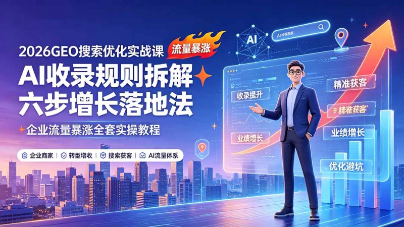 2026GEO搜索优化实战课：AI收录规则拆解｜六步增长落地法｜企业流量暴涨全套实操教程-大伟资源网