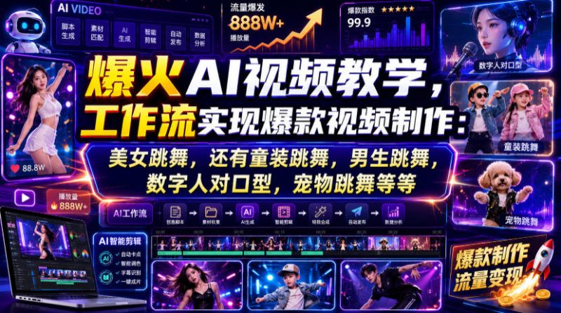爆火AI视频教学，工作流实现爆款视频制作：美女跳舞，还有童装跳舞，男生跳舞，数字人对口型，宠物跳舞等等-大伟资源网