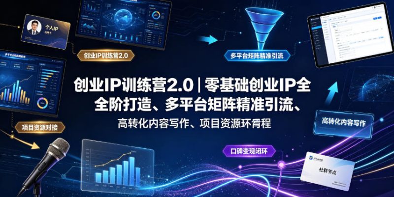 创业IP训练营2.0｜零基础创业IP全阶打造、多平台矩阵精准引流、高转化内容写作、项目资源对接与口碑变现闭环课程-大伟资源网