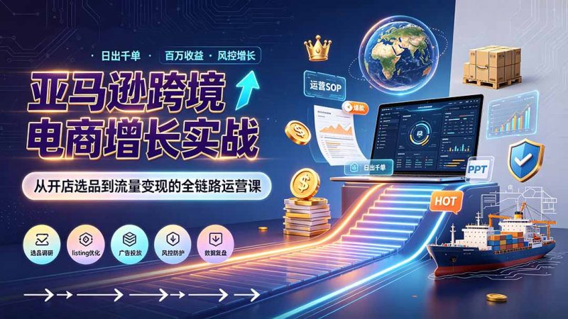 亚马逊0-1孵化特训营8期：从注册风控到稳定日出千单实战，规避审核封店风险，标准化执行流程落地-大伟资源网