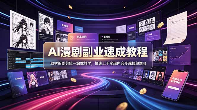 AI漫剧副业速成教程，取材编剧剪辑一站式教学；快速上手实现内容变现接单增收-大伟资源网