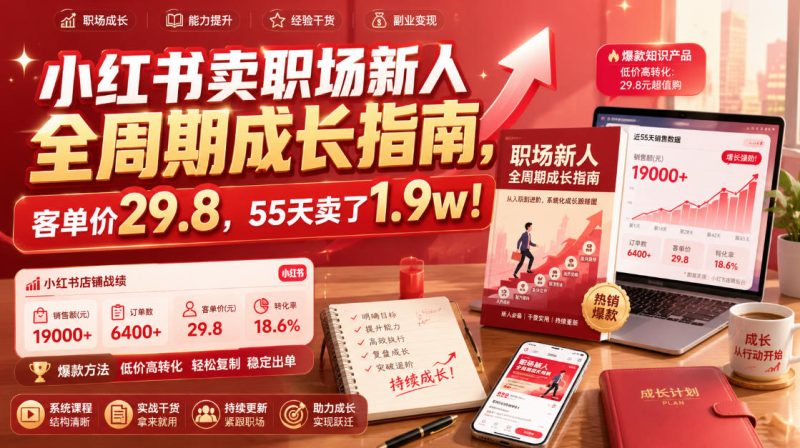小红书卖职场新人全周期成长指南，客单价29.8，55天卖了1.9w！-大伟资源网