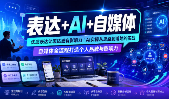 表达+AI+自媒体，优质表达让表达更有影响力|AI实操从思路到落地的实战|自媒体全流程打造个人品牌与影响力-大伟资源网
