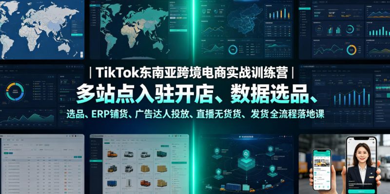 TikTok东南亚跨境电商实战训练营｜多站点入驻开店、数据选品、ERP铺货、广告达人投放、直播无货源发货全流程落地课-大伟资源网