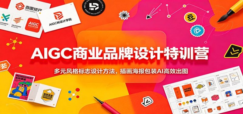 AIGC商业品牌设计特训营：多元风格标志设计方法，插画海报包装AI高效出图-大伟资源网