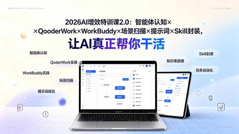 2026AI增效特训课2.0：智能体认知×QoderWork×WorkBuddy×场景扫描×提示词×Skill封装，让AI真正帮你干活-大伟资源网