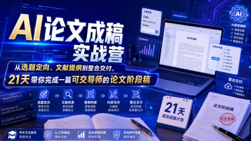 AI论文成稿实战营，从选题定向、文献提纲到整合交付，21天带你完成一篇可交导师的论文阶段稿-大伟资源网