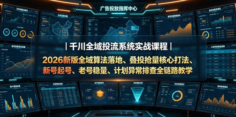 千川全域投流系统实战课程｜2026新版全域算法落地、叠投抢量核心打法、新号起号、老号稳量、计划异常排查全链路教学-大伟资源网