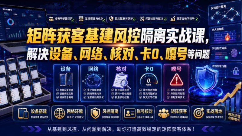 矩阵获客基建风控隔离实战课，解决设备、网络、核对、卡0、嘎号等问题-大伟资源网
