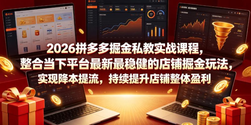 2026拼多多掘金私教实战课程，整合当下平台最新最稳健的店铺掘金玩法，实现降本提流，持续提升店铺整体盈利-大伟资源网