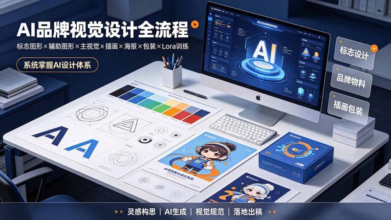 AI品牌视觉设计全流程：标志图形×辅助图形×主视觉×插画×海报×包装×Lora训练，系统掌握AI设计体系-大伟资源网