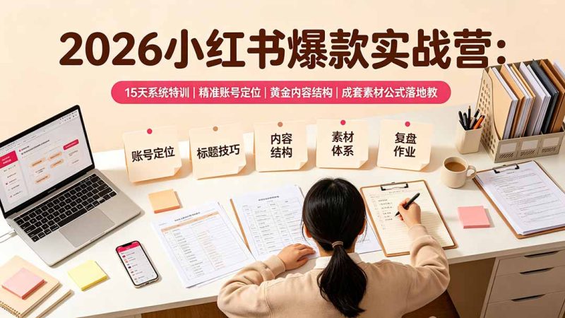 2026小红书爆款实战营：15天系统特训｜精准账号定位｜黄金内容结构｜成套素材公式落地教程-大伟资源网