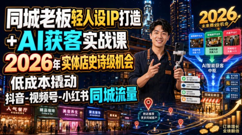 同城老板轻人设IP打造+AI获客实战课，2026年实体店史诗级机会，低成本撬动抖音-视频号-小红书同城流量-大伟资源网