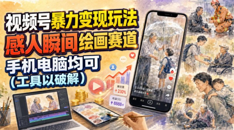 视频号暴力变现玩法，感人瞬间绘画赛道，手机电脑均可-大伟资源网