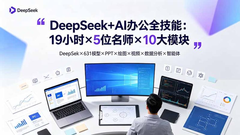 DeepSeek+AI办公全技能：19小时×5位名师×10大模块，DeepSeek×631模型×PPT×绘图×视频×数据分析×智能体-大伟资源网