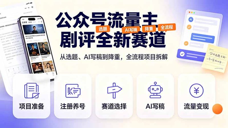 公众号流量主剧评全新赛道，从选题、AI写稿到降重，全流程项目拆解-大伟资源网