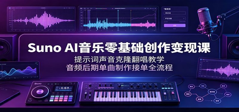 Suno AI音乐零基础创作变现课：提示词声音克隆翻唱教学，音频后期单曲制作接单全流程-大伟资源网