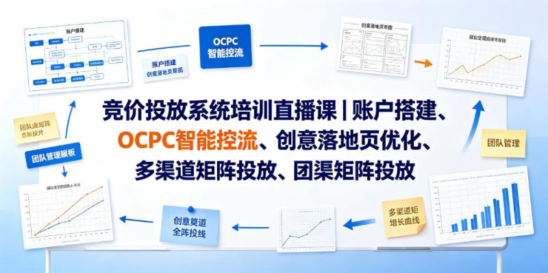 竞价投放系统培训直播课｜账户搭建、OCPC智能控流、创意落地页优化、多渠道矩阵投放、团队管理与副业变现全阶实战-大伟资源网