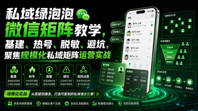 私域绿泡泡微信矩阵教学，基建、热号、脱敏、避坑，聚焦规模化私域矩阵运营实战-大伟资源网