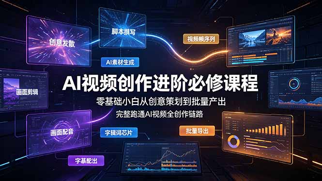 AI视频创作进阶必修课程：零基础小白从创意策划到批量产出，完整跑通AI视频全创作链路-大伟资源网