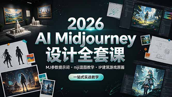 2026 AI Midjourney设计全套课，MJ参数提示词niji混图教学，IP建筑游戏原画一站式实战教学-大伟资源网