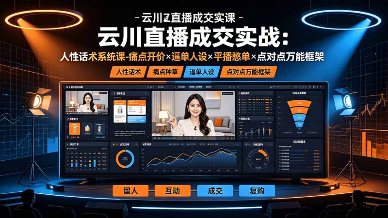 云川直播成交实战：人性话术系统课-痛点种草×塑品开价×逼单人设×平播憋单×点对点万能框架-大伟资源网