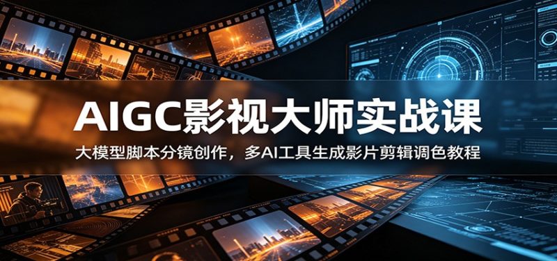 AIGC影视大师实战课：大模型脚本分镜创作，多AI工具生成影片剪辑调色教程-大伟资源网