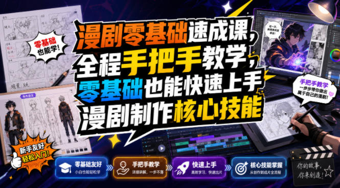 漫剧零基础速成课，全程手把手教学，零基础也能快速上手漫剧制作核心技能-大伟资源网