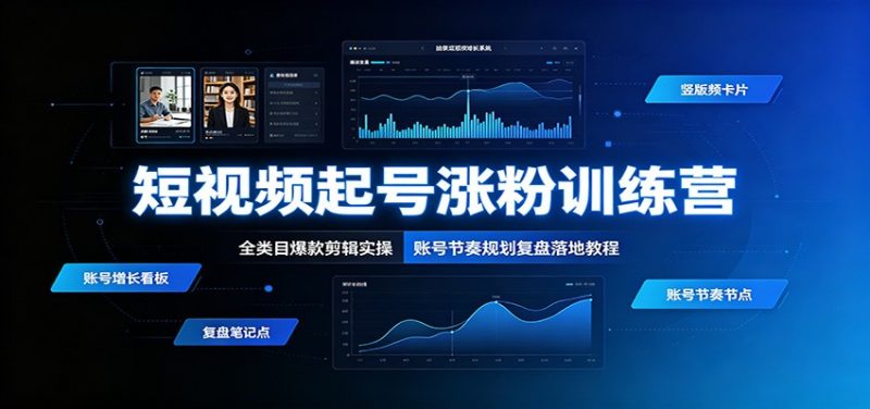 短视频起号涨粉训练营：全类目爆款剪辑实操，账号节奏规划复盘落地教程-大伟资源网