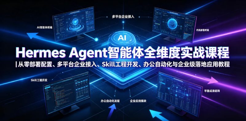 Hermes Agent智能体全维度实战课程｜从零部署配置、多平台企业接入、Skill工程开发、办公自动化与企业级落地应用教程-大伟资源网