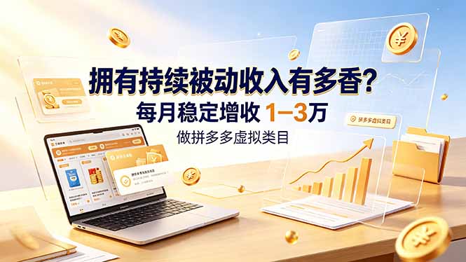 拥有持续被动收入有多香？做拼多多虚拟类目，每月稳定增收 1-3 万-大伟资源网