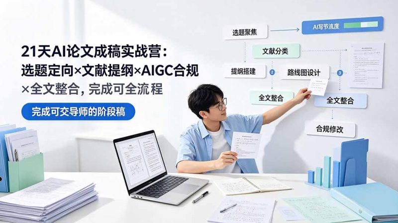21天AI论文成稿实战营：选题定向×文献提纲×AIGC合规×全文整合，完成可交导师的阶段稿-大伟资源网
