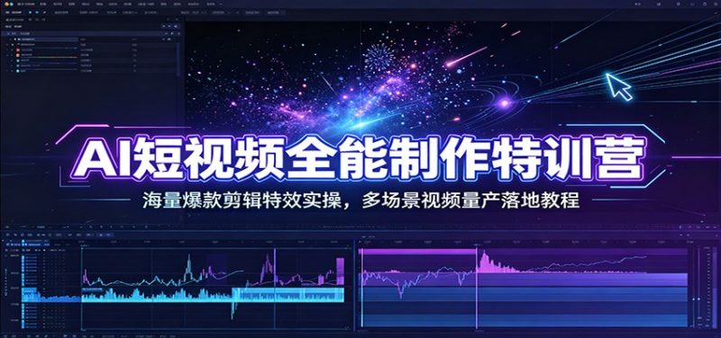 AI短视频全能制作特训营：海量爆款剪辑特效实操，多场景视频量产落地教程-大伟资源网