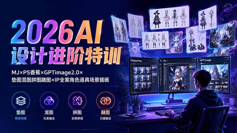 2026AI设计进阶特训：MJ×PS香蕉×GPTimage2.0×垫图混图拼图融图×IP全案角色道具场景插画-大伟资源网